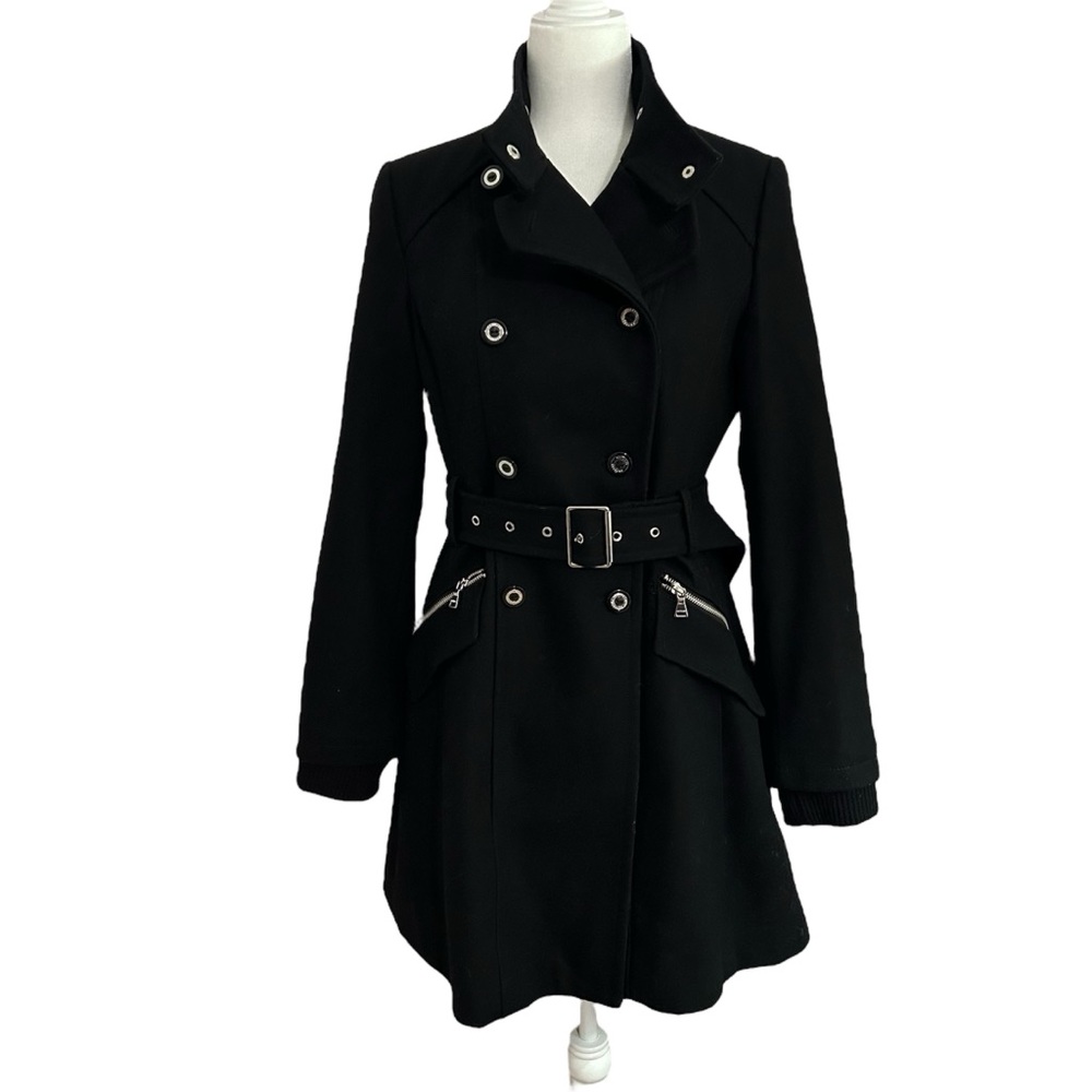 Express Women’s Wool-Blend Military Style Pea Coat Size Small Black Double Breas